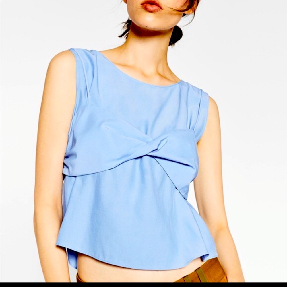 Zara Trafaluc Collection Sky Blue Twisted Crop Top